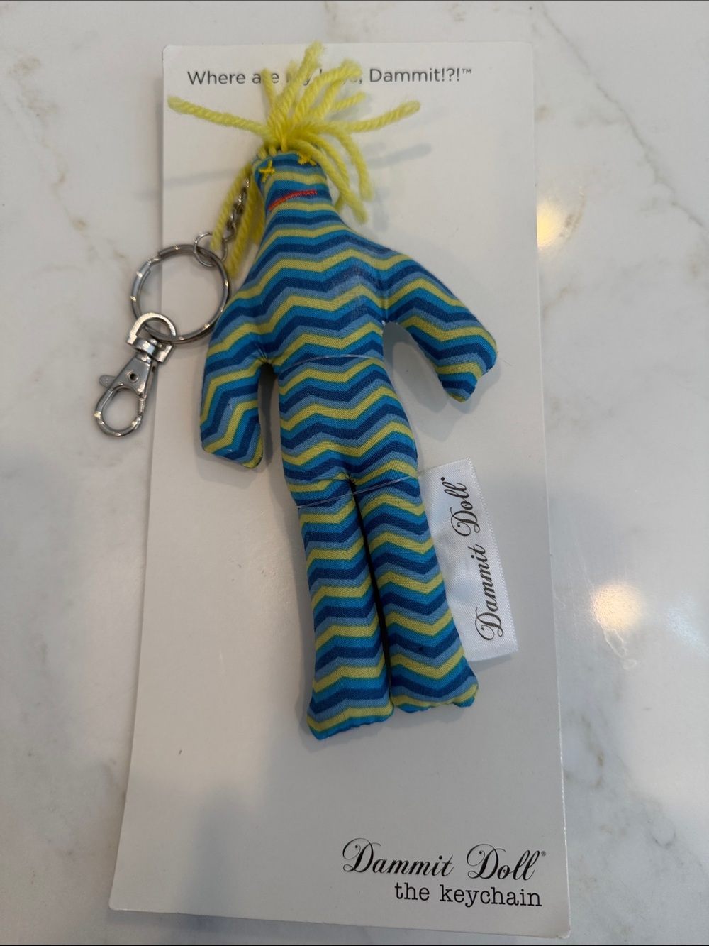 Dammit Doll Keychain - Blue & Yellow Zigzag